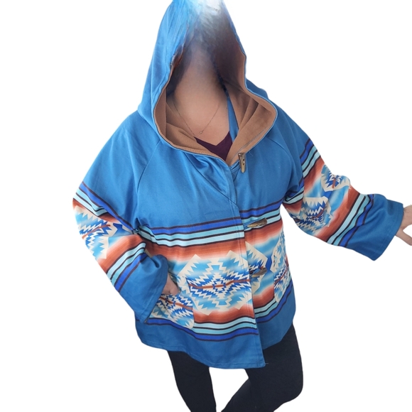 Blue Navajo Style Oversized Jacket - Picture 12 of 12